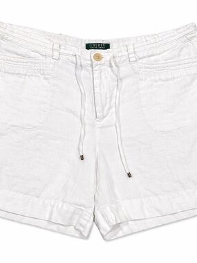 Lauren Ralph Lauren Shorts Womens 12 White Linen Drawstring Casual Summer
